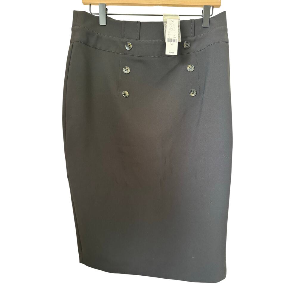 NWT NY & Co 7th Avenue Pencil Skirt Black Size 12 Button Detail